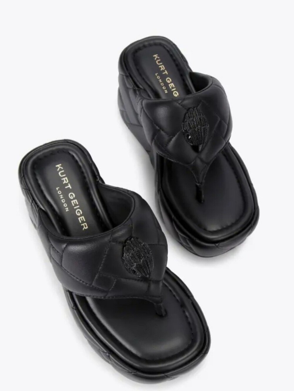 Kurt Geiger Black Quilted Platform Thong Sandals